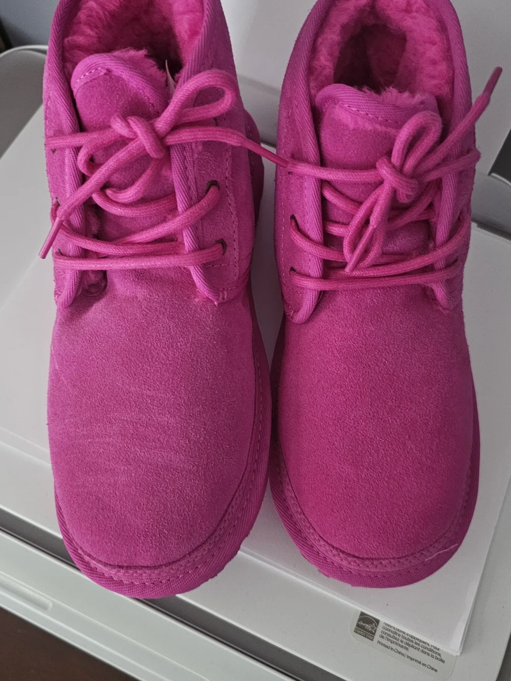 UGG Kids Bright Pink Suede Lace-Up Boots